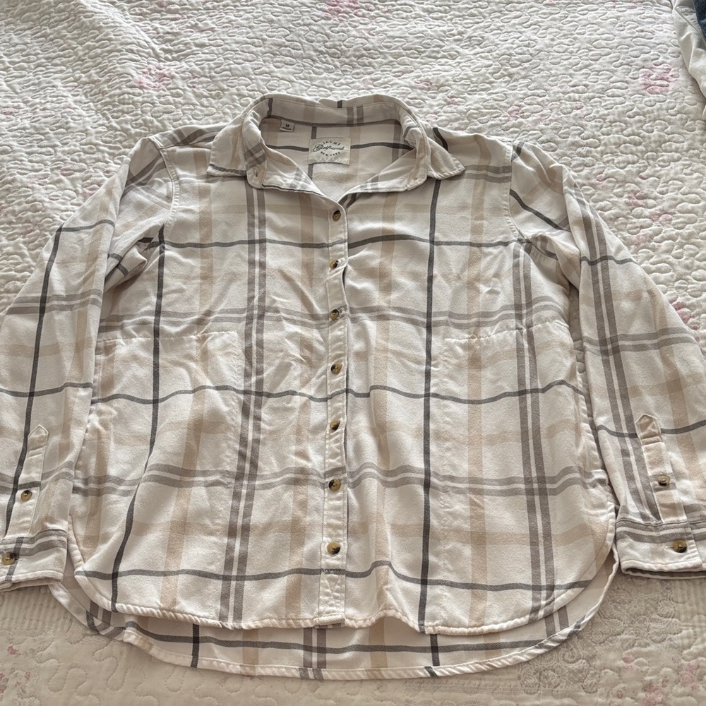 Jachs Girlfriend Beige and Brown Plaid Shirt